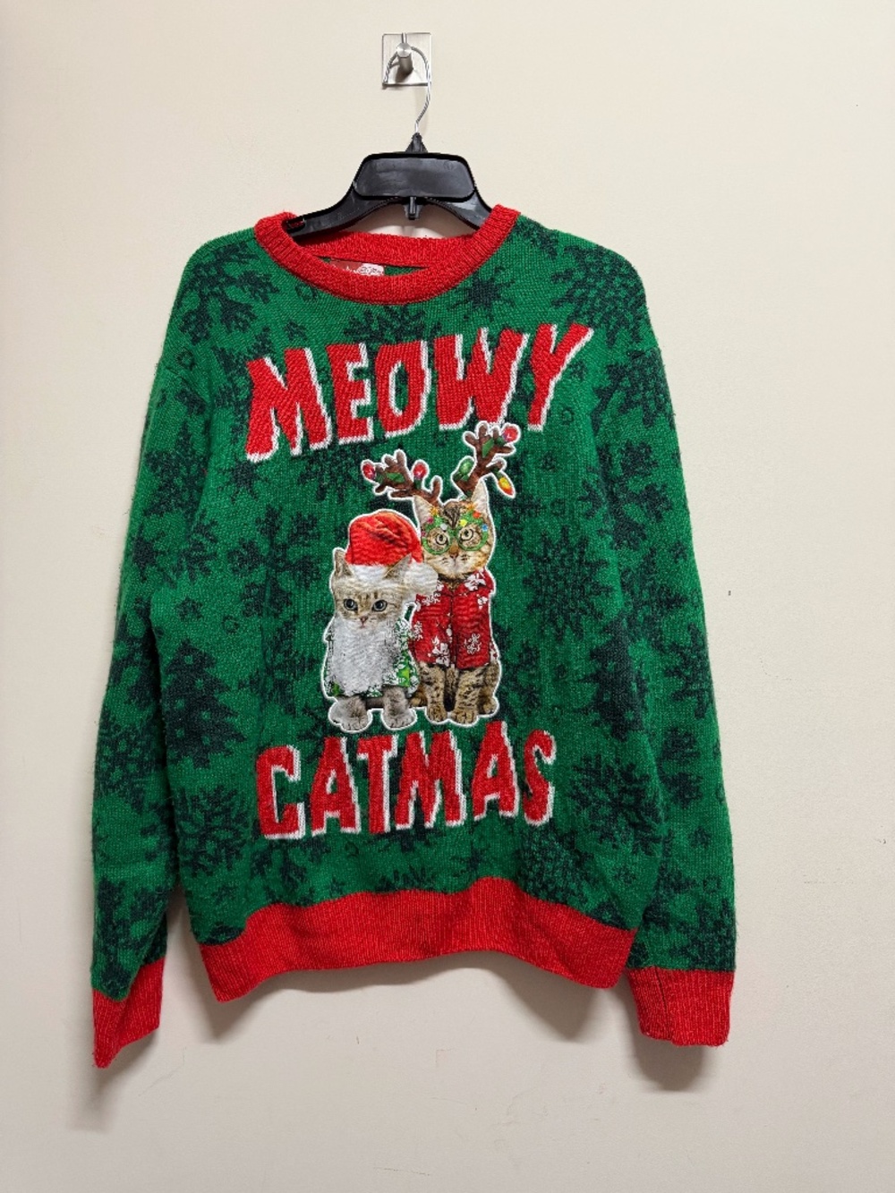 Men's Green 'Meowy Catmas' Holiday Crewneck Sweater